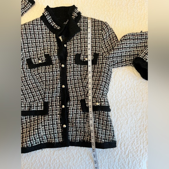 Black & White Tweed Silver Buttons Blazer Jacket Size 10 - Picture 7 of 9